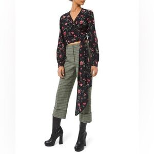 MICHAEL KORS COLLECTION Floral Print Silk Georgette Crepe de Chine Wrap Blouse